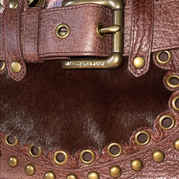 π΄ RARE Isabella Fiore Brown Leather Handbag w Pony hair NWOT - Picture 10 of 13